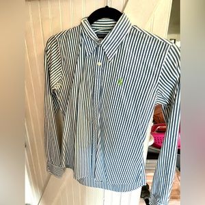 Blue and white striped women’s Ralph lauren sport button up